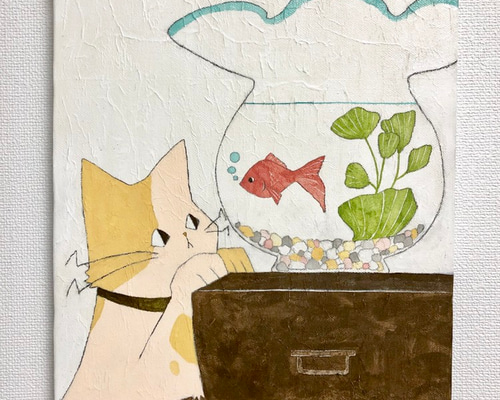 Amazon.co.jp: 黒猫 絵画 アクリル画 ネコ インテリア 真作
