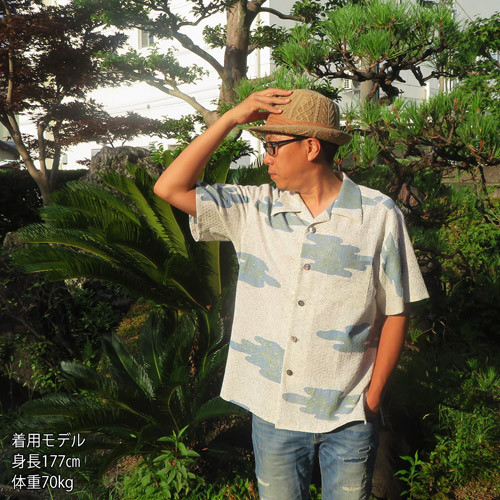 着物アロハシャツ　もみじと雲文様