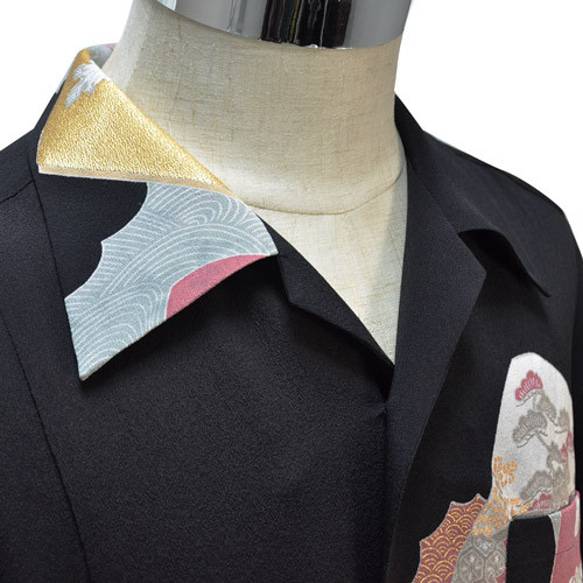 着物アロハシャツ　牡丹と菊と鶴留袖　大きいサイズ 4枚目の画像