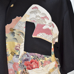 着物アロハシャツ　牡丹と菊と鶴留袖　大きいサイズ 5枚目の画像