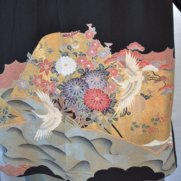 着物アロハシャツ　牡丹と菊と鶴留袖　大きいサイズ 6枚目の画像