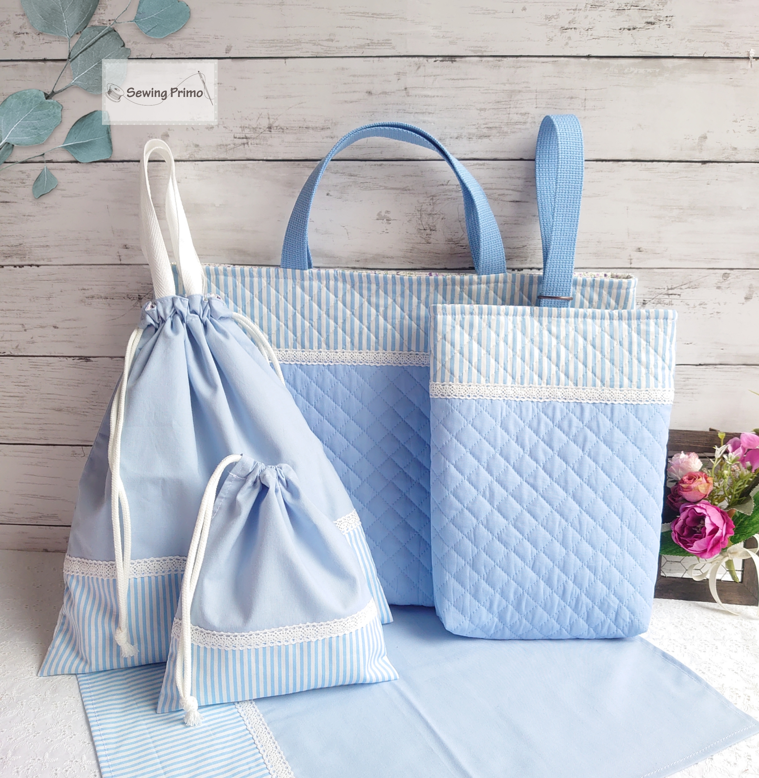 3色あります＊パステルストライプ入園入学5点セット/レッスンバッグ・上履き袋・体操着袋・給食袋・ランチョンマット