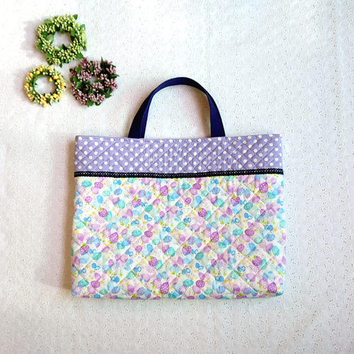 入学 ハンドメイド レッスンバッグ 手提げバッグ 女の子 いちごちょうちょレッスンバッグB/手提げバッグ/お稽古バッグの