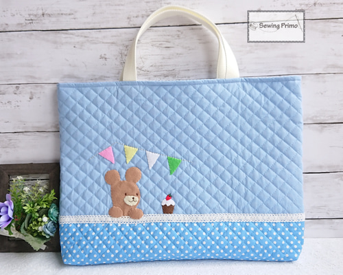 スイーツとほっこりくまちゃんのアップリケ レッスンバッグ