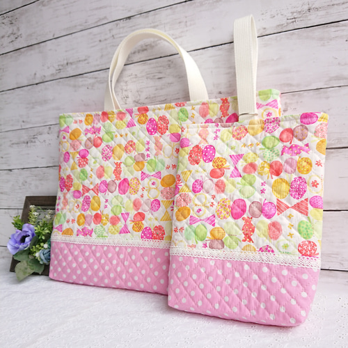 リボンちょうちょのレッスンバッグ&上履き入れセット/レッスンバッグ