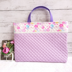 リボンちょうちょの切り替えがかわいいレッスンバッグ/手提げバッグ