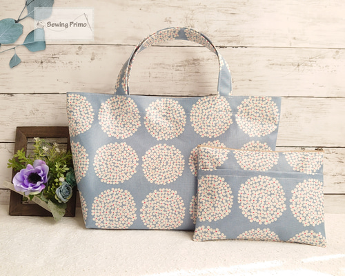 北欧花柄ラミネート トートバッグ&ポーチセット トートバッグ sewing
