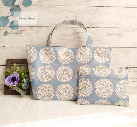 北欧花柄ラミネート トートバッグ&ポーチセット トートバッグ sewing