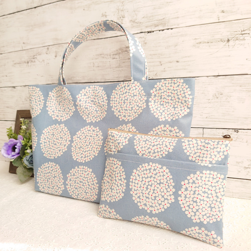北欧花柄ラミネート トートバッグ&ポーチセット トートバッグ sewing