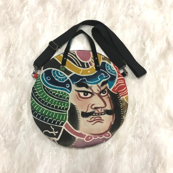 柿渋染め　のぼり旗　武者絵　ハンドメイド 古布柿渋幟旗武者バック
