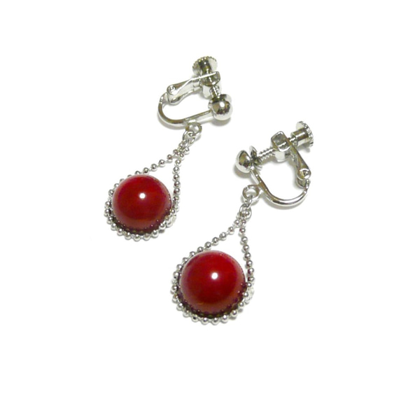 赤珊瑚イヤリング（10mm丸珠）【大粒シンプリー】 イヤリング
