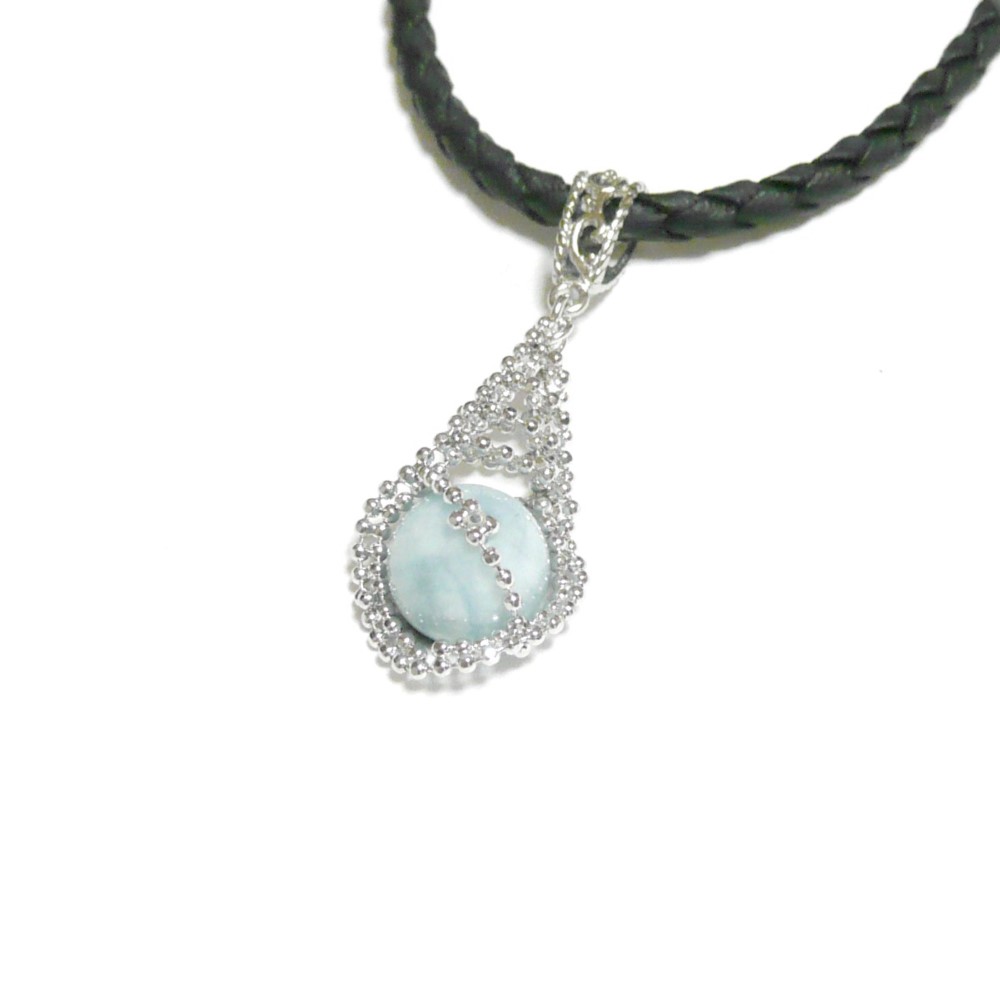 【銀編みヘンプ】ラリマーのチョーカーネックレス/黒紐