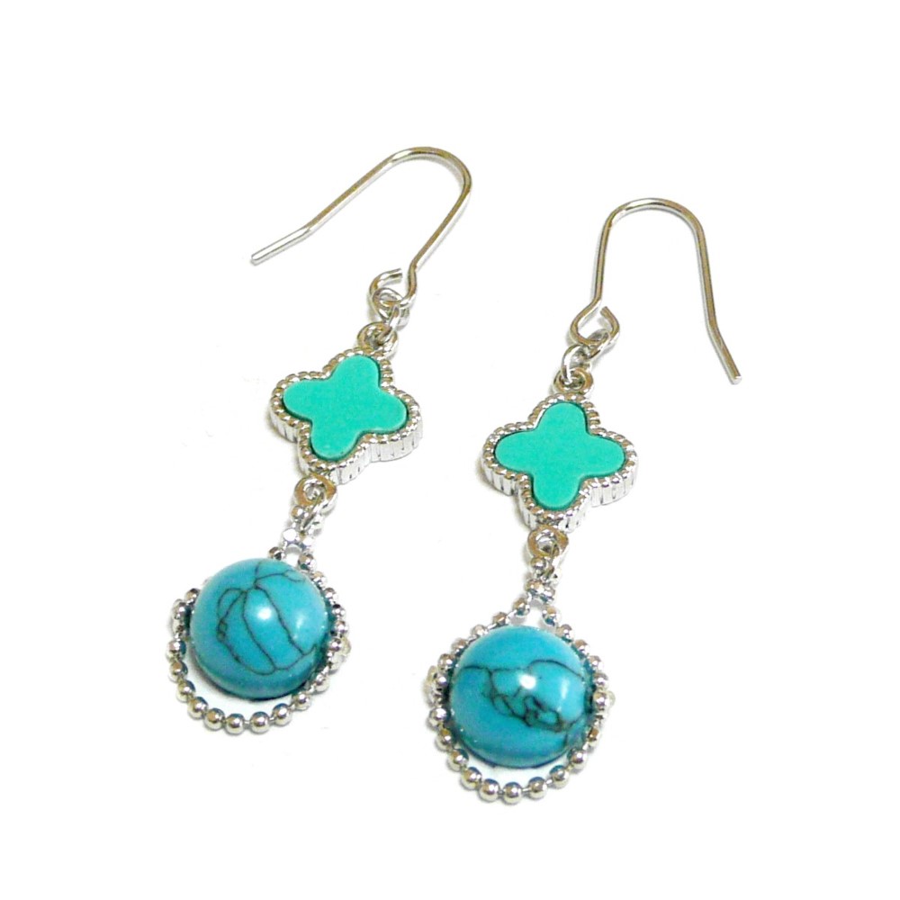 ターコイズのクローバーピアス