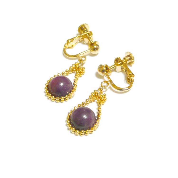 【銀編み馬蹄】ルビーのイヤリング/ゴールドトーン