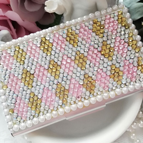 デコ*名刺入れ*カードケース*アーガイル*大人かわいい*上品*ピンク 