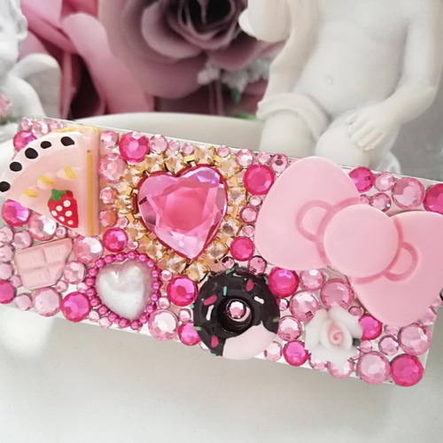 ぴめ デコケース デコ*ﾌﾘｽｸｹｰｽ*姫系*ｽｲｰﾂ盛り*豪華*リボン*ピンク*プリンセス その他