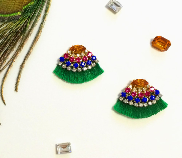 Fringe bijou earrings - Multi-color 第2張的照片