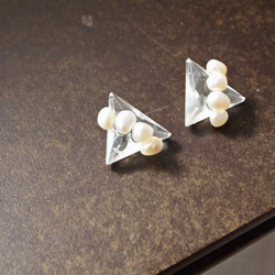 三角形寶石耳環/耳環-透明 第2張的照片