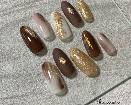 #015 ブラウンニュアンスネイル　ネイルチップ ブラウンニュアンス✴︎ネイルチップ ネイルチップ（つけ爪