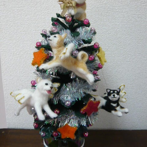 天使柴ちゃん クリスマスツリー 柴犬 犬 羊毛フェルト はなちよ 通販