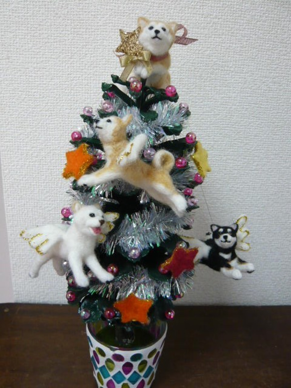 羊毛フェルト 犬 クリスマス ツリー 置物