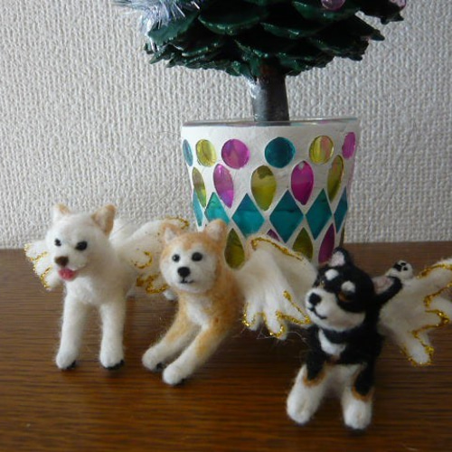 天使柴ちゃん クリスマスツリー 柴犬 犬 羊毛フェルト はなちよ 通販