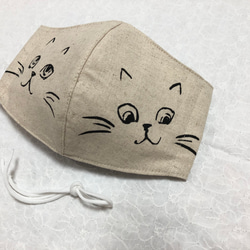 《立体 布マスク》猫ちゃんフェイス ⑥ベージュ ハンドメイドマスク 3枚目の画像