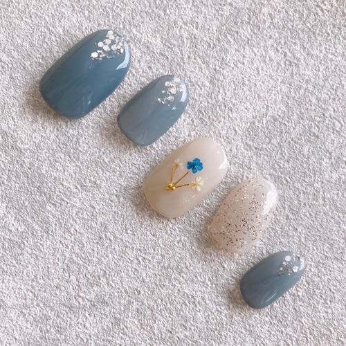 ♡涼しげドライフラワー♡ ネイルチップハンドメイド