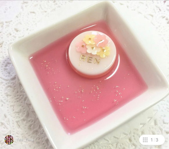 再販✖️8！イニシャル入り☆little flowerピンクケーキのアクセサリートレイ 4枚目の画像