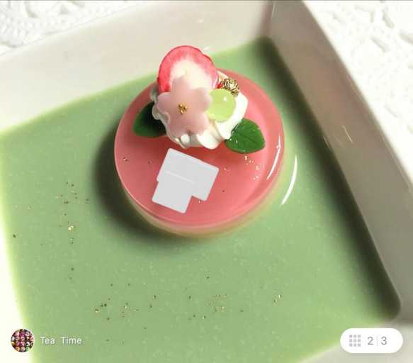 名前入り☆抹茶ソース桜ケーキのアクセサリートレイ 3枚目の画像