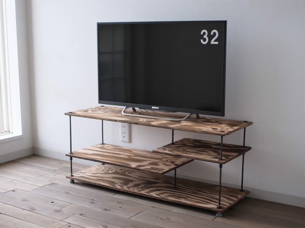 【即納＆送料込】wood iron shelf 380*910*300　TV台 ブラウン 茶 TVボード ローボード 木