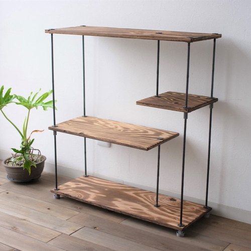 即納】wood iron shelf 670*600*225 アイアン シェルフ ブラウン 棚 茶