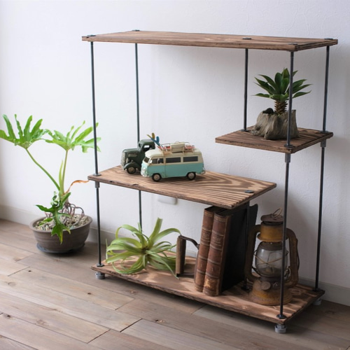 即納＆送料無料】wood iron shelf 670*600*225 アイアン シェルフ ...