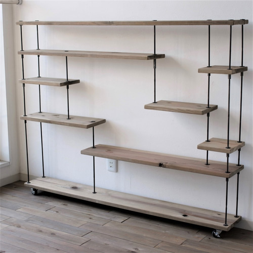 ウッド アイアン シェルフ 棚 木 鉄 グレイッシュ 観葉植物 オープンラック