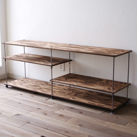 【即納＆送料無料】ｗood iron shelf 440*1200*300 テレビ台 ローボード シェルフ 1枚目の画像