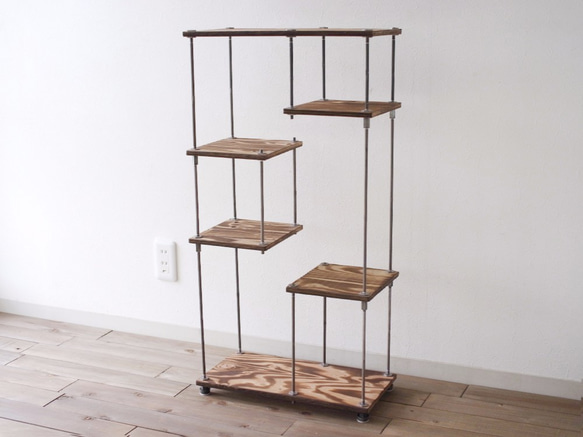 SALE【即納＆送料無料】wood iron shelf 880*450*225〈ブラウン〉アイアン シェルフ 棚 2枚目の画像