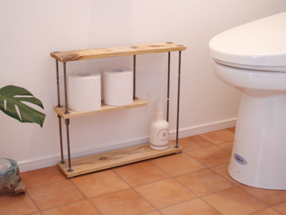 20％off【即納＆送料込】wood iron shelf 400*450*100〈ナチュラル色〉　ラック トイレ 棚