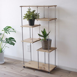 即納】wood iron shelf 880*450*210〈ナチュラル〉 植物棚 オープン