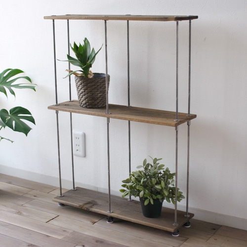 SALE【即納＆送料無料】wood iron shelf 880*450*225〈ブラウン