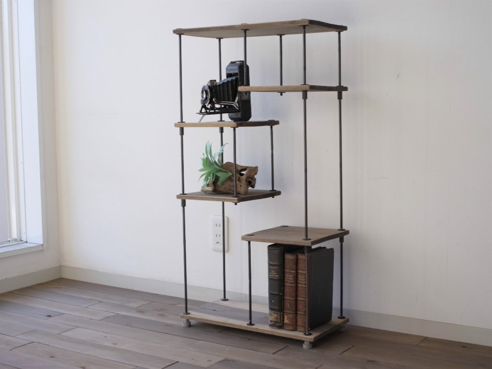 【即納＆送料込】wood iron shelf 880*450*210〈グレイッシュカラー〉　アイアン シェルフ 植物棚