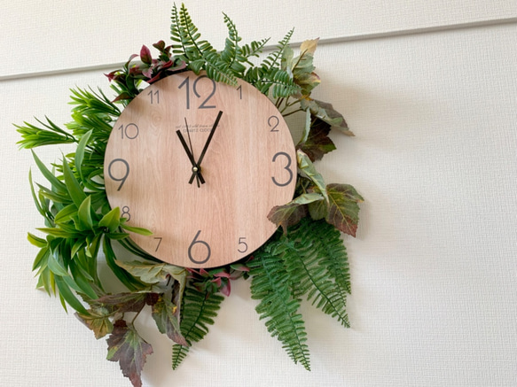 Crafb(クラフビー）｜アートフラワー＋壁掛け時計（アートリーフ（造花）＋木製壁掛け時計（電池付）） 2枚目の画像