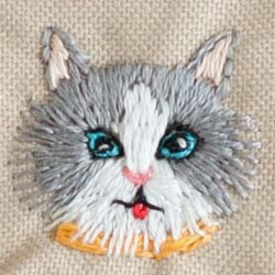 「猫の顔がたくさん！」刺繍がま口ポーチ フレンチブルー 5枚目の画像