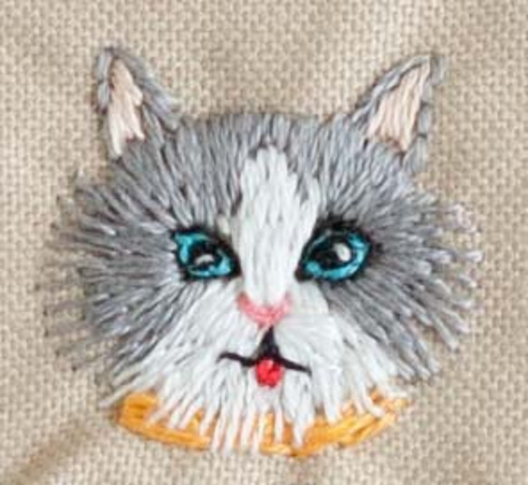 「猫の顔がたくさん！」刺繍がま口ポーチ フレンチブルー 5枚目の画像