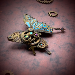 +受注製作+『再生/青』スチームパンク ブローチ 3枚目の画像