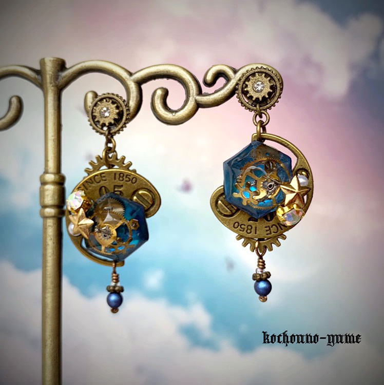 +受注製作+『イーリスの砕片/青』スチームパンク ピアス/イヤリング
