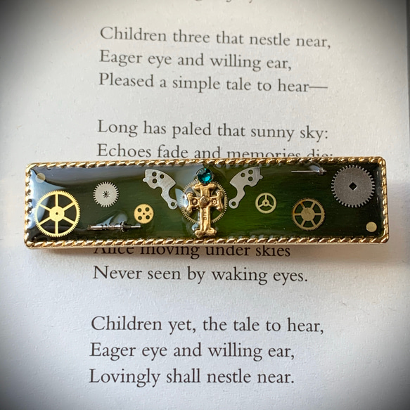 『天使の祈り/緑』スチームパンク ヘアクリップ 2枚目の画像