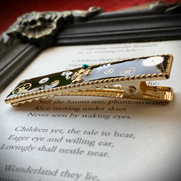 『天使の祈り/緑』スチームパンク ヘアクリップ 3枚目の画像