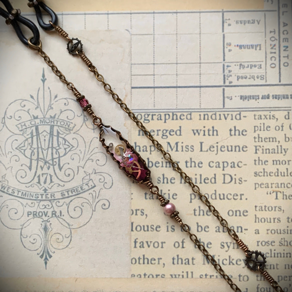 +受注製作+『カイロスの刻/桃』スチームパンク メガネチェーン 2枚目の画像