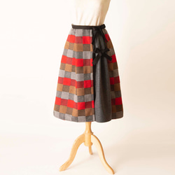 リボンの巻きスカート　ブロックチェック 5枚目の画像