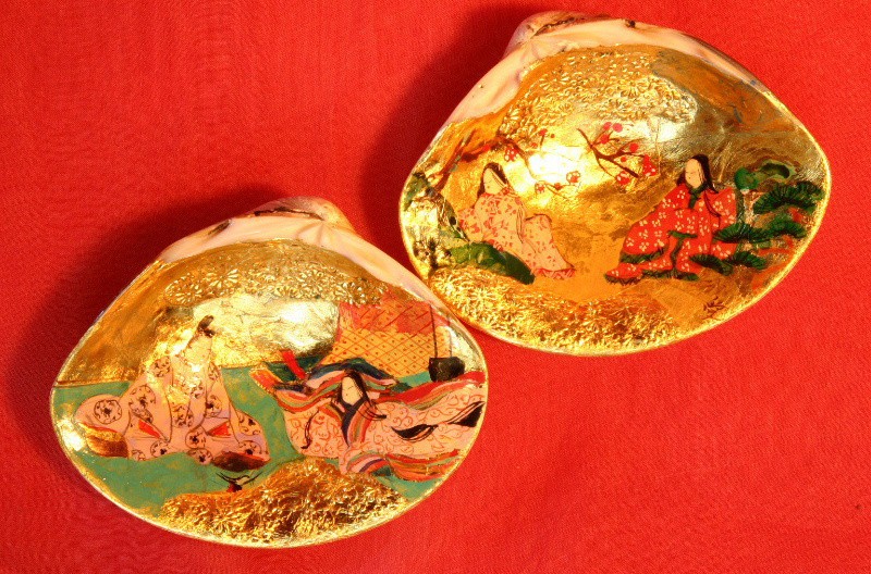 はまぐり　貝合わせ　鶴　松　金彩　縁起物　祝い事　庸　名あり　茶道具 はまぐり 貝合わせ 鶴 松 金彩 縁起物 祝い事 庸 名あり 茶道具